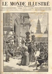 Weltausstellung 1889 - Indigene Soldaten vor dem Kolonialpavillon (Esplanade des Invalides). Titelbild „Le Monde Illustré“ vom 01.06.1889
