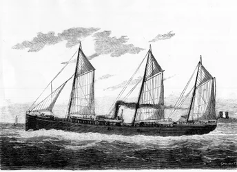 Schiff „The Refrigeration“ für Lebensmittelkonserven - in „Die Wunder der Industrie“, L. Figuier, Band 4