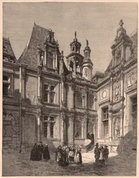 Ansicht des Innenhofs des Hotel Escoville in Caen im Jahr 1860, Frankreich