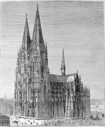 Ansicht des Kölner Doms. Gravur aus dem 19. Jahrhundert