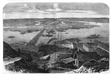 Blick auf Nischni Nowgorod, Stadt in Russland. Gravur in „L