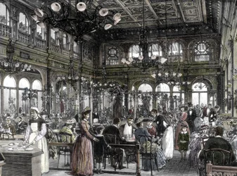 Ansicht eines der Restaurants (Bouillon), billige Arbeiterkantine, gegründet von Alexandre Duval in Paris 1880 - 1885. 19. Jahrhundert