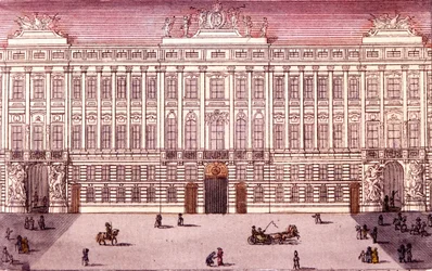 Ansicht der Kaiserlichen Kanzlei in Wien, Österreich. Gravur von 1820