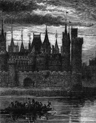 Ansicht des Louvre im 14. Jahrhundert (Stich in „Le Journal de la jeunesse“)