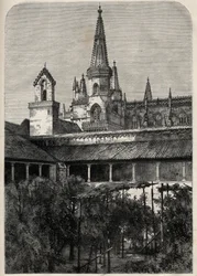 Ansicht des Klosters von Batalha in Portugal. Gravur in „Das illustre Universum“