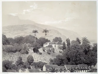 Ansicht der Häuser vom Boulevard de la Comédie in Saint Pierre auf Martinique in den Antillen. Druck nach Fotografie aus dem späten 19. Jahrhundert