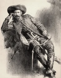 William Frederick Cody - Bekannt als Buffalo Bill - Porträt von Buffalo Bill (1846-1917), Colonel William Cody - Gravur nach einem Plakat