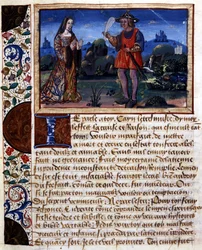 Frau und Mann in Landschaft - Illumination, im „Buch der Pudens und Impudens der vergangenen Zeitalter“ von Catherine d
