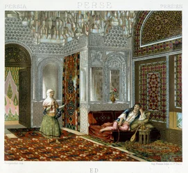 Frauen in einem Wohnzimmer in Persien - in „Le costume historique“ von Racinet