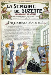 Junge Leute besuchen eine ältere Dame. Titelbild der Zeitung "La semaine de Suzette" vom März 1926