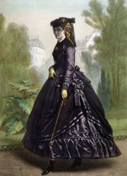 Junge Frau in strenger und dunkler Kleidung (Witwe) - Lithografie, Mitte 19. Jahrhundert