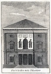 Fassade des Fenice-Theaters in Venedig Mitte des 19. Jahrhunderts.
