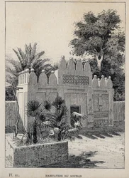 Wohnung im Sudan - Gravur von 1889 in „Histoire de l