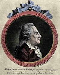 Porträt von Giovanni Giacomo Casanova (1725-1798), italienischer Abenteurer und Schriftsteller. Porträt von Johann Berka aus „Icosameron oder Geschichte von Edward und Elizabeth, die einundachtzig Jahre mit den Megamicres, einheimischen Bewohnern des Proto
