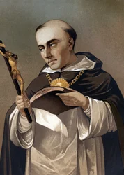 Porträt von Thomas von Aquin (1225 - 1274), italienischer Theologe. Nach „La Ciencia y sus Hombres“ von Louis Figuier. Barcelona 1881