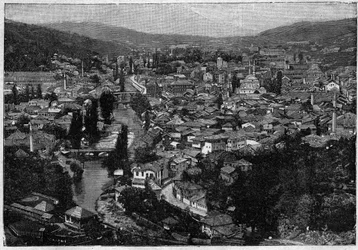 Ansicht der Stadt Sarajevo im Jahr 1894 - Ansicht der Stadt Sarajevo im Jahr 1894 - Gravur