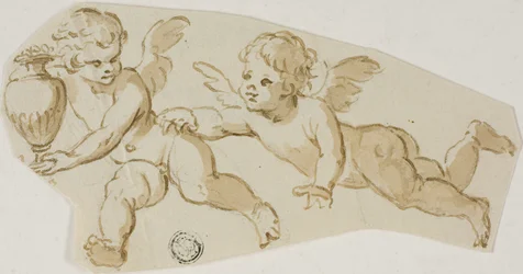 Putto jagt einen anderen Putto, der eine Vase trägt