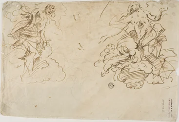 Zwei Figuren in Wolken