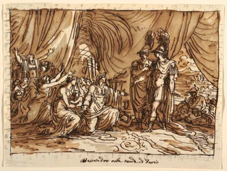 Zeichnung, Deckengestaltung, Alexander und die Familie des Darius, die Milde Alexanders, Sala di Alessandro, Palazzo Naldi, Faenza, 1803
