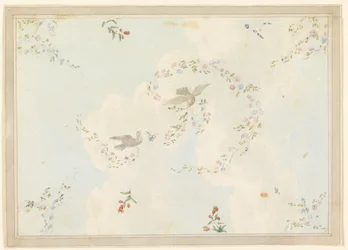 Zeichnung, Deckengestaltung mit Tauben und Blumengirlanden, möglicherweise für die Eingangshalle, 1815–1822