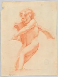 Zeichnung, Kind stützt ein Objekt oder eine Struktur, 1750–1800