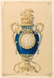 Zeichnung, Uhr in Porzellan, ca. 1855