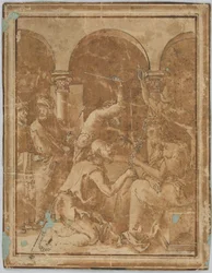 Zeichnung, Kopie der Dornenkrönung aus der Kleinen Passion von Albrecht Dürer, veröffentlicht 1511, 1525-1600
