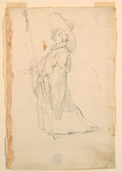 Zeichnung, Kostümentwurf: Ein Mädchen in fantastischer Kleidung für ein Ballett, ca. 1720