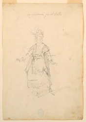 Kostümentwurf: Eine Sängerin für ein Ballett, ca. 1720
