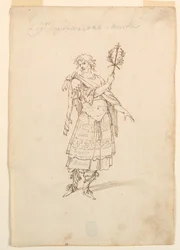 Zeichnung, Kostümentwurf: Tapferkeit und Musik für ein Ballett, ca. 1720