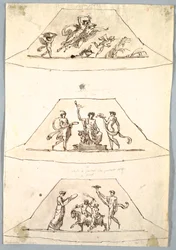 Dekoratives Projekt: Drei Trapezoide mit Flora und Zefiro, ca. 1815