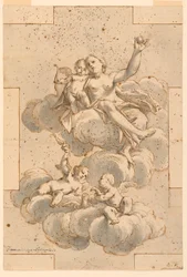 Zeichnung, Entwurf für ein Deckenbild, Venus, Amor und Putti, 1700–29