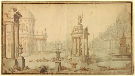 Zeichnung, Bühnenbild: Architektonische Fantasie, frühes 18. Jahrhundert