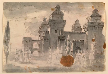 Zeichnung, Bühnenbild, Blick auf Schloss, 1810–1820