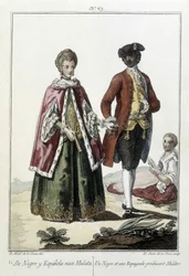 Ein Schwarzer und ein Spanier zeugen einen Mulatten - Gravur