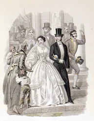 Eine bürgerliche Hochzeit, Gravur von 1860.