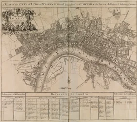Plan der Stadt London, Westminster, Borough of Southwark und der Fluss Themse