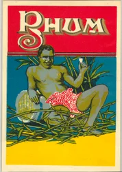 Ein junger Schwarzer Mann, nackt und ein Glas Rum haltend (Werbung)