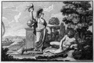 Allegorie der Cisalpinischen Republik, geschaffen von Napoleon Bonaparte am 27.06.1797 nach französischem Vorbild in Italien, die 1802 zur Italienischen Republik wurde. Die Symbole der Französischen Republik sind dargestellt. Gravur Museo del Risorgimento,