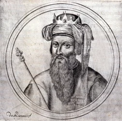 Amadeus VIII. (1383-1451), Graf und dann Herzog von Savoyen, letzter Gegenpapst unter dem Namen Felix V. (Gravur in „Genealogische Geschichte des Königshauses Savoyen“ von Samuel Guichenou, Lyon 1660)