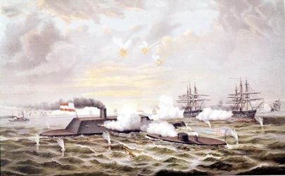 Amerikanischer Bürgerkrieg (1861 - 1865): Seeschlacht von Hampton Roads (Virginia) 08-09 März
