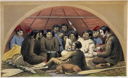 Ein Indianerbesuch bei Otelne in seinem Zelt - in „Exploration of the Labrador Peninsula“ von Hind, London