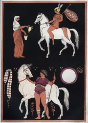 Antikes Griechenland - Art, ein Pferd zu besteigen - Stich aus „Usi e Costumi di Tutti i Popoli dell