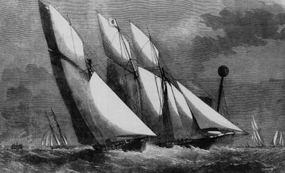 Jährliches Rennen des Royal Thames Yacht Club: Galatea und Sharck im Jahr 1862, Bibl. des Arts deco