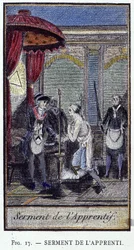 Lehrlingseid - nach einem Stich aus der "Adonhiramitischen Freimaurerei" von einem Ritter aller Freimaurerorden