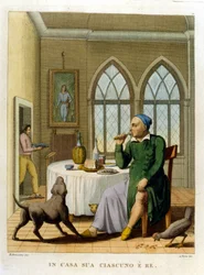 „Zu Hause ist jeder König.“ Illustration aus einer Sammlung von Sprichwörtern des 18. Jahrhunderts