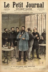 An der Bar der Abgeordnetenkammer, von links nach rechts: Emile Basly (1835-1928), Abgeordneter von Paris, aus der Gewerkschaftsbewegung der Bergleute, Camille Pelletan (1846-1915) Journalist, Schriftsteller und Abgeordneter der Bouches du Rhône, Alexandre