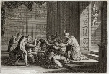 Bibel von Royaumont, Altes Testament: Joseph wird von seinen Brüdern erkannt. Illustration von 1811.