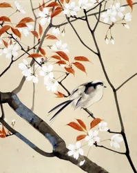 Vogel und blühender Kirschbaum - Japanische Zeichnung von Riou Chim, späte 19. Jahrhundert