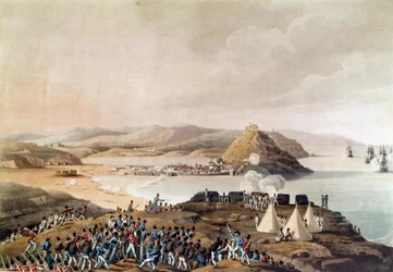 Eroberung der Stadt und Zitadelle von San Sebastian in Spanien im September 1813. Lithographie der Zeit Paris, Musee de l